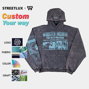 Sudadera con capucha recortada de gran tamaño para hombre en algodón lavado ácido descolorido y desgastado de peso pesado 500GSM - Product Image 1