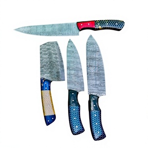 Juego de cuchillos de chef Thewizcrafts de acero al carbono hechos a mano, 4 piezas, con mango de madera, afilados, de hoja recta, ambidiestros, de alto brillo - Product Image 1
