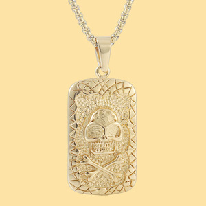 yunnique Stainless Steel Skull Pendant Necklace <b>Silver</b> Gold Color Geometric Design For Men And Women 3.0*60cm <b>Chain</b> - Product Image 1