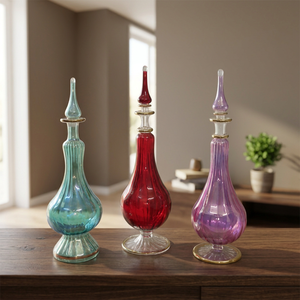ZAHEREEN LW13 Flacon de parfum artisanal en verre soufflé, art populaire égyptien, grand format, violet, rouge, turquoise, côtelé, souvenir EG Rentrée scolaire - Product Image 3