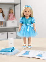 Poupée en vinyle plastique de 18 pouces, robe de princesse bleue à paillettes, ensemble de vêtements et chaussures personnalisés OEM, yeux bleus blonds, certifiée EN71 ASTM F963