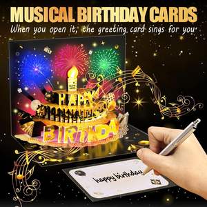 Cartes d'anniversaire pop-up avec lumière LED et musique, avec bougie qui s'éteint, ballons 3D chantant Joyeux Anniversaire, cadeau de remise de diplôme en papier - Product Image 3