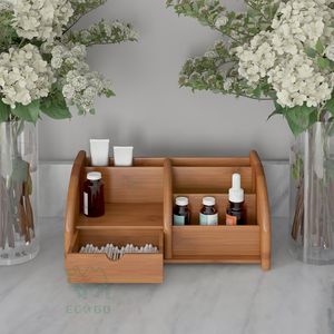 Organisateur de bureau en bambou avec multi-compartiments pour les fournitures de bureau à domicile Finition laquée - Product Image 1