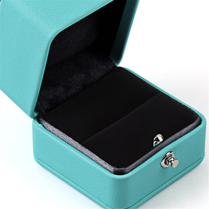 Custom Blue <b>T</b> Leather European Style Luxury Jewelry Box Rounded Diamond Square Pattern for Ring Pendant Necklace Packaging - Product Image 5