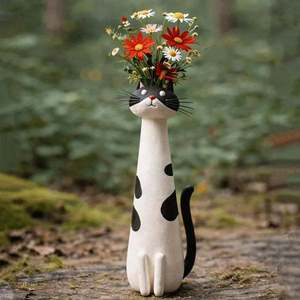 Jarrón de Cerámica Hecho a Mano con Forma de Gato, Amarillo, Naranja, Negro, Blanco, Decoración Bohemia para Mesa, Artículos de Uso Diario para el Hogar, Regalo de Cumpleaños - Product Image 4