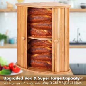 Bamboo Bread Box Cylinder 16.8x11.8 Inch Corner <b>Storage</b> <b>Kitchen</b> Organizer With Lid - Product Image 4