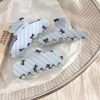 YJL Vente Chaude Pinces à Cheveux en Acrylique à Motif Nœud Rayé Bleu Grande Taille 10 CM Accessoires Cheveux en Gros pour Femmes