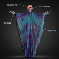 Décoration d'Halloween squelette fantôme suspendu SIPKLR 47'' avec yeux LED pour fête, jardin, cour, extérieur, effrayant