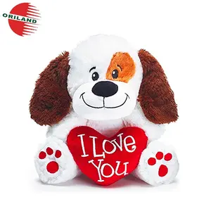 अनुकूलित मैं तुमसे प्यार करता हूँ आलीशान कुत्ता भरवां पशु खिलौना वेलेंटाइन पिल्ला कुत्ते के साथ लाल दिल