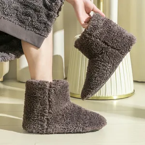 Aanpassen Vrouwen Binnenslaapkamer Zachte Knusse Laarzen Schoenen Pluche Fuzzy Bont Gevoerde Huis Slippers Voor Dames