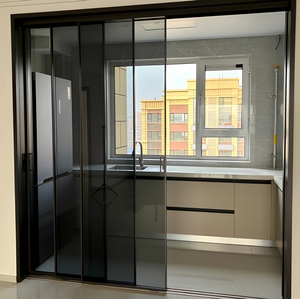 Sistema de <span class=keywords><strong>Puerta</strong></span> <span class=keywords><strong>Corredera</strong></span> de Vidrio de 3 Paneles de Aluminio Moderno, Aislamiento Térmico, Doble Acristalamiento, <span class=keywords><strong>Puerta</strong></span> <span class=keywords><strong>Corredera</strong></span> Exterior Minimalista para Patio o Balcón - Product Image 1