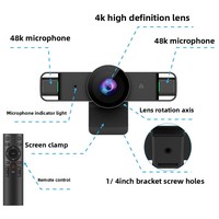Webcam 4K avec microphone, 8MP, grand angle de 78 degrés, USB 3.0, Plug and Play, directement de l'usine, pour vidéoconférence et diffusion en direct