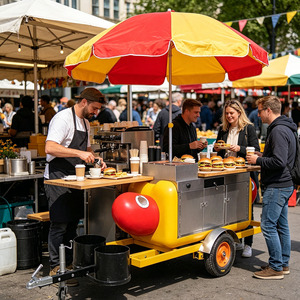 Carrito de Comida Móvil de Diseño Moderno en Acero Inoxidable para Venta de Helados y Hot Dogs - Product Image 1