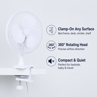 Ventilateur à pince 8 pouces 10W portable blanc pour chevet, poussette, bureau – utilisation compacte et silencieuse