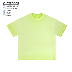 Camiseta Verde Fluorescente <span class=keywords><strong>de</strong></span> Algodón Lavado, Estilo Vintage, Lavado Ácido, Efecto Desteñido por el Sol, Fabricante <span class=keywords><strong>de</strong></span> Camisetas, Camiseta con Serigrafía - Product Image 1