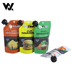 Emballage de sauce personnalisé, sachet à bec anti-fuite, effet mat, avec bec noir pour sauce ketchup, moutarde, raifort, sauce au vinaigre - Product Image 4