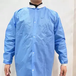 High Quality Visitor Gown Lab Coat 45g Blue SMS Lab Coat With Button No Pocket XL