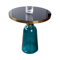 Table basse moderne de style nordique Base en verre vert Meubles de restaurant prêt pour l'expédition Panneau de bois en acier inoxydable pour