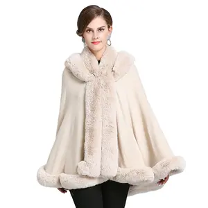 Abrigo con capucha para mujer, Poncho con cuello de piel de zorro de imitación, talla grande, novedad, Otoño/Invierno