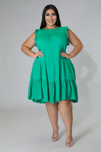 Hot Selling Products 2025 Plus Size Dress <strong>Xxxl</strong> Fat Women Solid Color Fashion Casual Layered Dress - Product Image 2