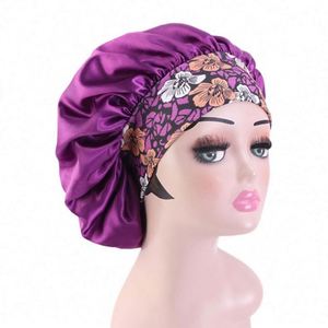 Large Size Flower Print Satin for Women's Curly Care Wide Band Travel & Beach Use Salon Quality Hair <b>Bonnet</b> - Product Image 4
