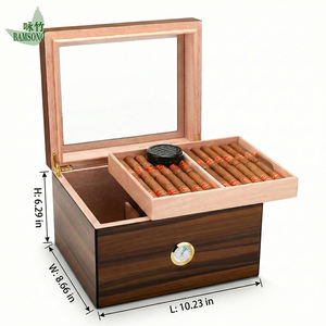 Humidor de Madera de Acacia de Alta Calidad de 2 Niveles con Divisor Ajustable <span class=keywords><strong>para</strong></span> Humidores, Cenicero y Higrómetro - Product Image 2