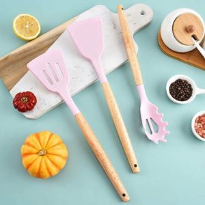 Kitchen Cooking <b>Tool</b> Wood Handle Utensils 12pcs Kitchen Utensils Set Food Grade Silicone Kitchen Utensils Set Home Cooking <b>Tools</b> - Product Image 5