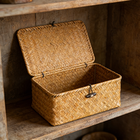 Paniers de rangement en rotin tressé grande taille, très demandés, paniers de rangement en jonc de mer naturel de haute qualité avec couvercle, vente en gros, paniers de rangement en osier à prix abordable