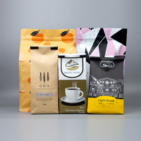 Pochette debout en plastique de 12oz pour grains de café Pochette pour café à fond plat Sacs d'emballage pour café avec valve et fermeture éclair