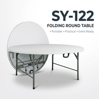 Mesa de Comedor Plegable Redonda de HDPE para 10 Personas, de 6 Pies, para Exteriores, con Diseño Moderno y Tablero de 45/50 mm de Grosor