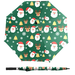 Parapluie de golf imperméable rose à thème Noël, avec cloches et flocons de neige, cadeau de vacances pour adulte, hiver, en nylon et fibre de verre - Product Image 5