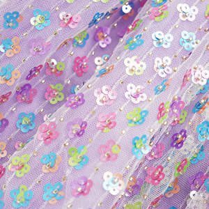 Abito in Tulle Lilla per Bambine, Vestito da Festa Multicolore con Paillettes, Fiori, Perline e Strass, Senza Maniche, Linea A, ODM - Product Image 4