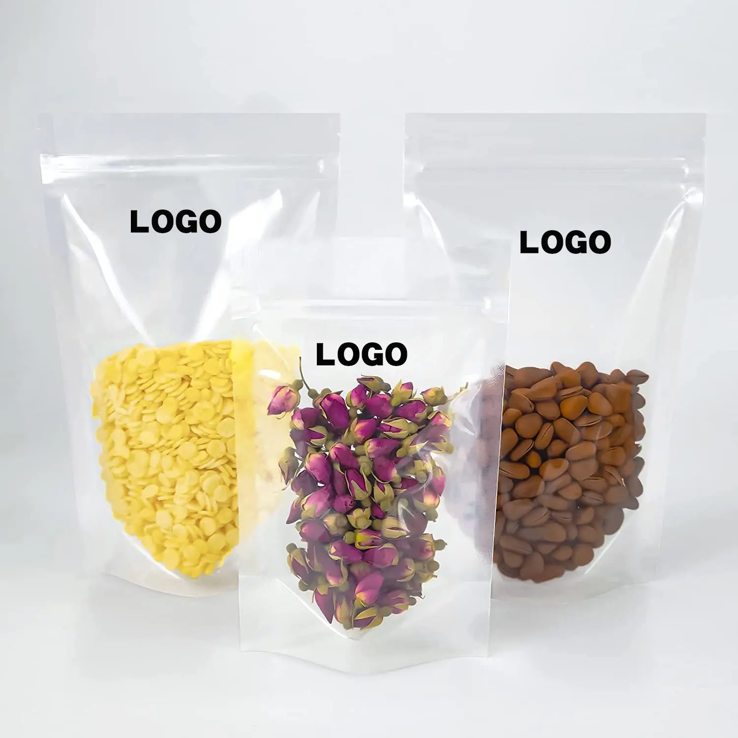 Groothandel Bloemen Thee Matte Zelfsluitende Zak Verdikte Kleine Snacks Transparante Vochtbestendige Verpakking Plastik Staande Buidel