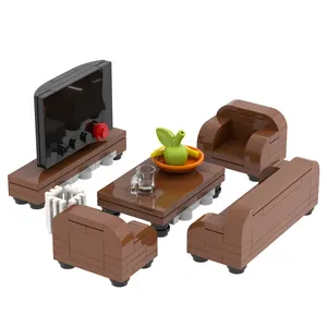MOC ev oturma odası takım seti serisi kanepe TV masası mobilya modeli aksesuarları modeli tuğla yapı blok oyuncaklar çocuklar için