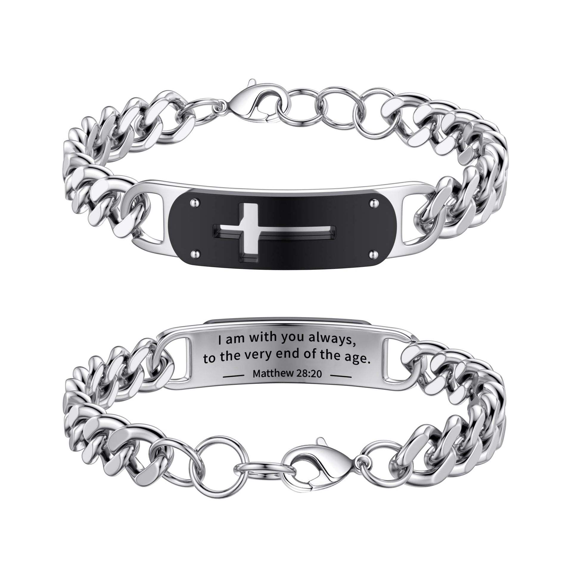Matth engraved curved cross bracelet