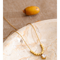 Collier à chaîne fine JINYOU 020, design tendance, acier inoxydable plaqué or, perles carrées, pendentif en zircone cubique
