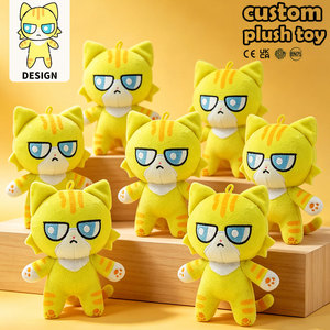 Fabricantes de Llaveros de Peluche: Mini Muñeco de Peluche de Gato Tabby Amarillo Enojado, Llavero Personalizado de Animales de Peluche - Product Image 1