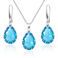 Parure de bijoux pas chère de Dubaï pour mariée, plaqué or, saphir, collier/princesse/boucles d'oreilles/bague, pierre bleue en forme de goutte d'eau