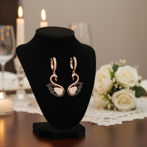 Swan Animal Design <b>Black</b> Zircon Stone <b>Dangle</b> <b>Earrings</b> Turkish Handcrafted Wholesale 925 Sterling Silver Jewelry - Product Image 3