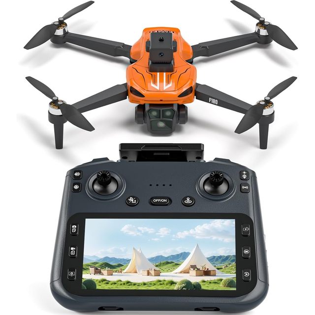 Govogorc Professional F180 Orange 4K 8MP Drones Youth Teen 4.5" LCD RC Screen GPS Auto Return Home Wi-Fi FPV Real-Time 235g