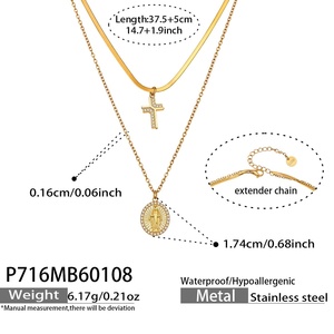 Chaîne de clavicule superposée Mili Tungsten pour femme, avec pendentif croix en zircon et chaîne à double rangée de lames, idéale pour le quotidien - Product Image 5