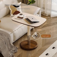 Table d'appoint relevable moderne style Bauhaus pour salle à manger, bureau informatique réglable en hauteur, petite table de chevet en cuir avec cadre en fer