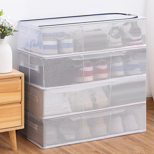 Transparent Shoe Storage Box <b>Foldable</b> Steel <b>Frame</b> Dustproof Under <b>Bed</b> Storage Rectangle Solid Color Organize Home Use - Product Image 2