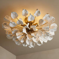 Lustre en céramique blanche de 24 pouces en forme de pétales pour salon, chambre, couloir, maison, éclairage de plafond moderne et post-moderne