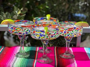 Juego de 4 Vasos de Margarita de Vidrio Soplado a Mano Mexicanos <span class=keywords><strong>Dos</strong></span> Sueos, Confetti Rock (16 Oz), Aptos para Lavavajillas - Product Image 4