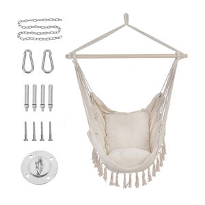 <span class=keywords><strong>Hamaca</strong></span> de algodón de macramé para niños y bebés, columpio con <span class=keywords><strong>dos</strong></span> cojines suaves, columpio colgante para patio y exterior - Product Image 2