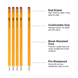 Nhà Máy Giá Rẻ Biểu Tượng Tùy Chỉnh 7 Inch Màu Vàng Lục Giác Bằng Gỗ Hb Bút Chì Giá Rẻ Giá Với Tẩy Trong Số Lượng Lớn - Product Image 6