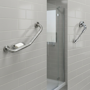 135° Eco-Friendly Anti-Slip Safety Brushed Chrome Wall-Mounted Bathroom Grab Bar L Shape Stainless Towel <b>Rail</b> with Soap Dish - Product Image 1
