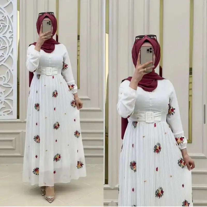 Neuzugang bestickte Mode Design Spitze Abaya vollständig muslimisches Mädchenlanges Kleid Vintage bescheidene islamische Kleidung