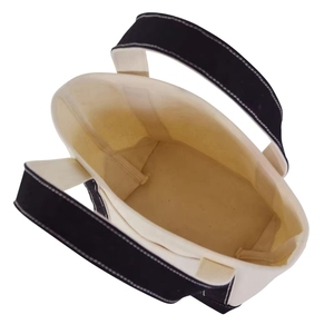 Sac fourre-tout en toile personnalisé de taille moyenne, beige avec bordure bleu marine, poignée supérieure, sac de courses pour les courses - Product Image 4